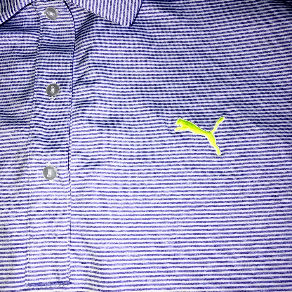 PUMA Golf Polo Dry Cell Micro Strip Active Tee Shirt Purple Large Women’s - Picture 4 of 16